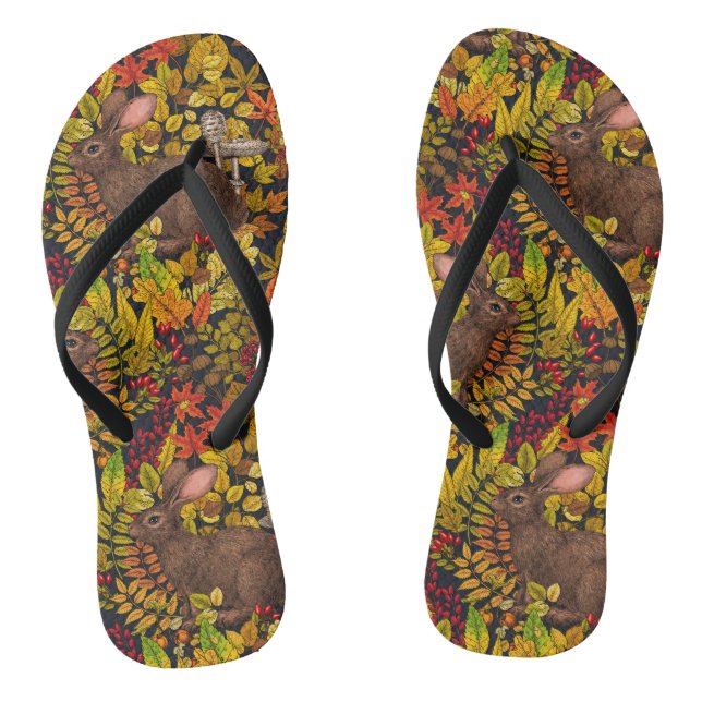 Autumn Rabbit on black Thongs (Footbed)