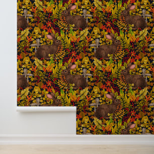 Autumn Rabbit on black Wallpaper