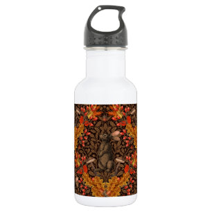 Autumn rabbit on brown 532 ml water bottle