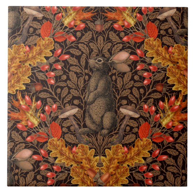 Autumn rabbit on brown ceramic tile (Front)