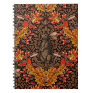 Autumn rabbit on brown notebook