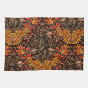 Autumn rabbit on brown tea towel