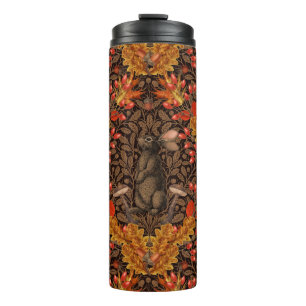 Autumn rabbit on brown thermal tumbler