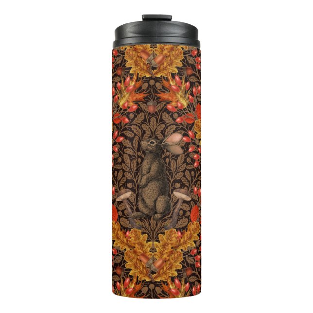 Autumn rabbit on brown thermal tumbler (Front)