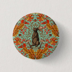 Autumn rabbit on light green 3 cm round badge