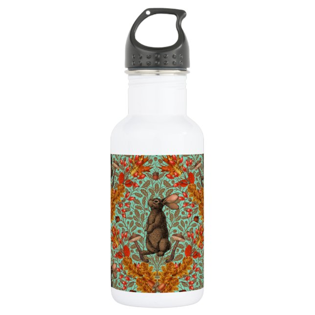 Autumn rabbit on light green 532 ml water bottle (Front)