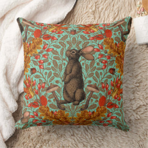 Autumn rabbit on light green cushion