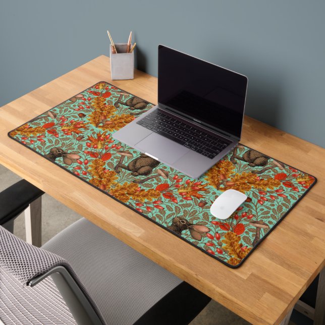 Autumn rabbit on light green desk mat (Office 2)