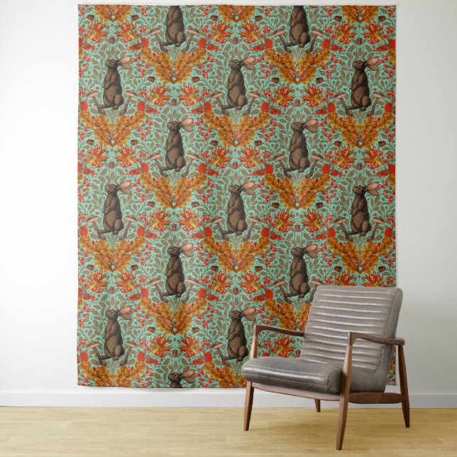 Autumn rabbit on light green tapestry (In Situ)