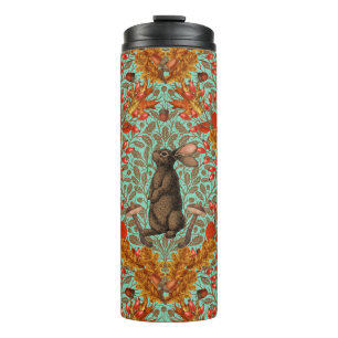 Autumn rabbit on light green thermal tumbler