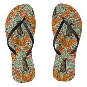 Autumn rabbit on light green thongs