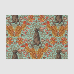 Autumn rabbit on light green tissue paper