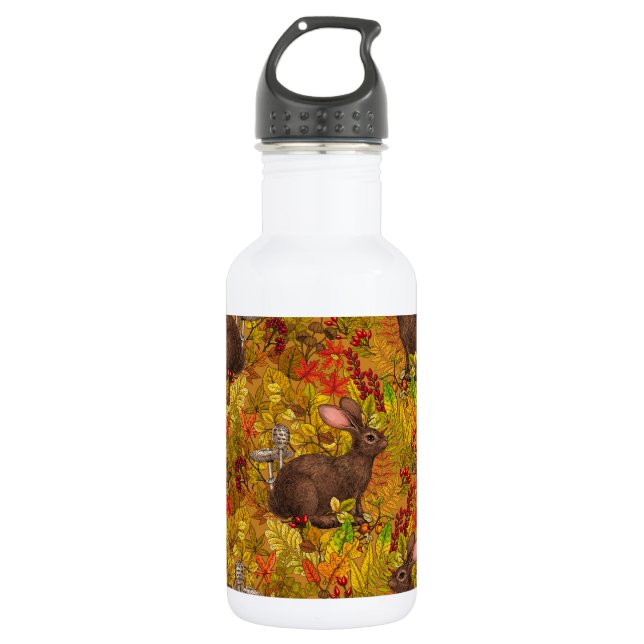 Autumn Rabbit on ochre 532 Ml Water Bottle (Front)