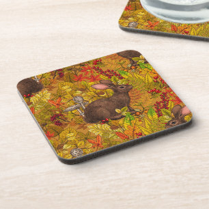 Autumn Rabbit on ochre Coaster