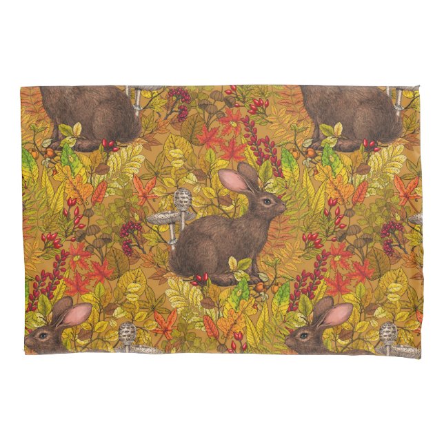 Autumn Rabbit on ochre Pillowcase (Front)