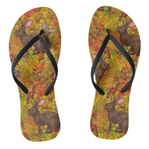 Autumn Rabbit on ochre Thongs