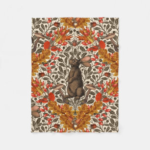 Autumn rabbit on off white fleece blanket