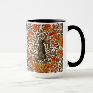 Autumn rabbit on off white mug