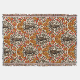 Autumn rabbit on off white throw blanket