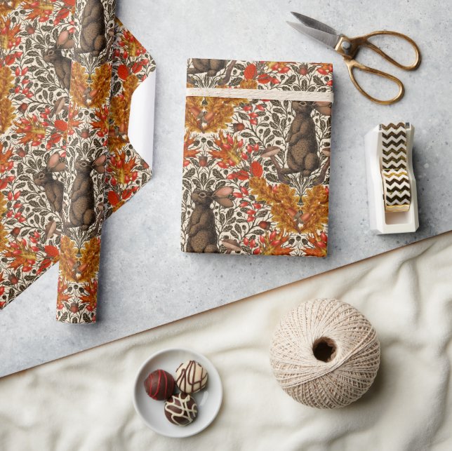 Autumn rabbit on off white wrapping paper (Crafts)