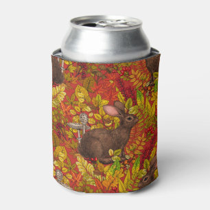 Autumn Rabbit on red Can Cooler