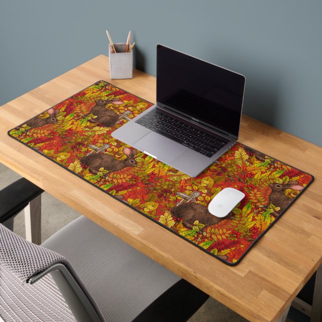 Autumn Rabbit on red Desk Mat (Office 2)
