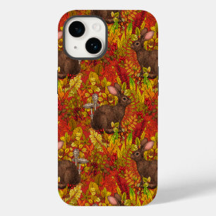 Autumn Rabbit on red iPhone 14 Case