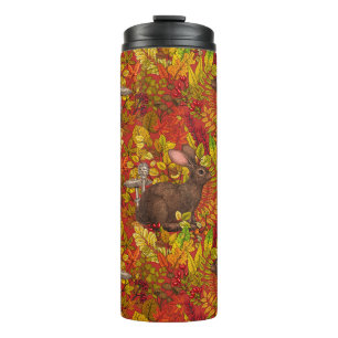 Autumn Rabbit on red Thermal Tumbler