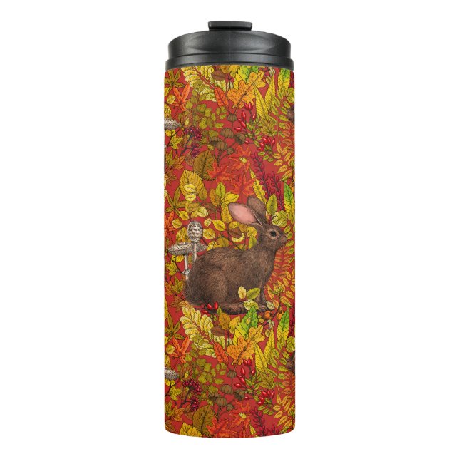Autumn Rabbit on red Thermal Tumbler (Front)