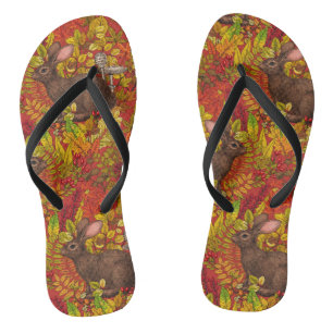 Autumn Rabbit on red Thongs