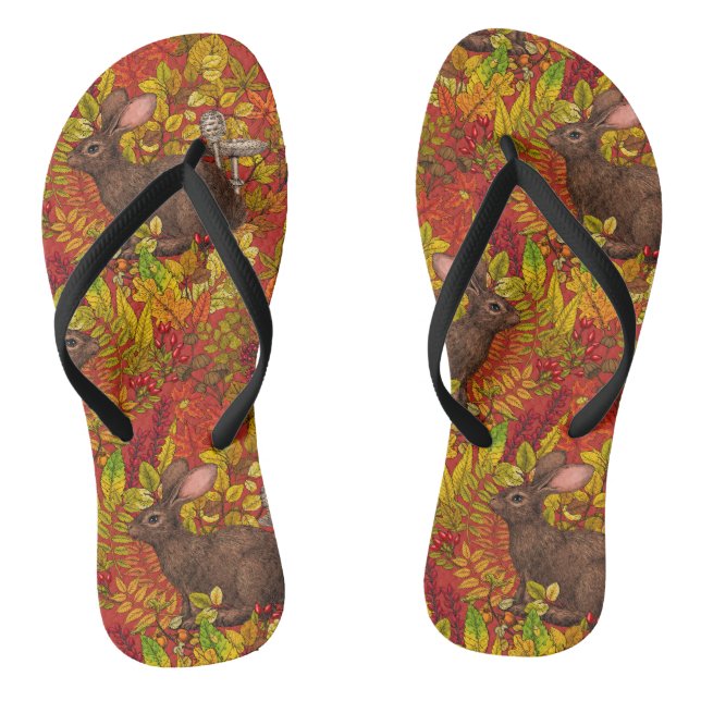 Autumn Rabbit on red Thongs (Footbed)