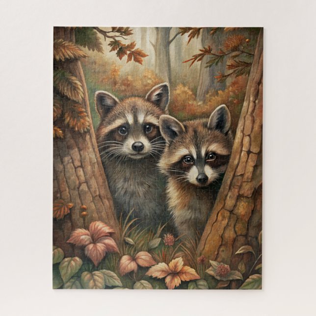 Autumn Raccoons Puzzle (Vertical)