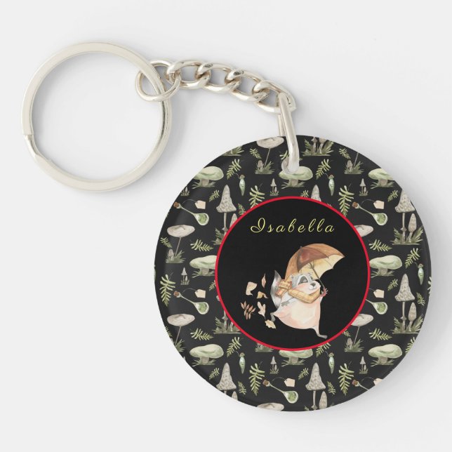 Autumn Racoon Customise Text and Colour Key Ring (Front)