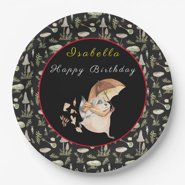 Autumn Racoon Customise Text and Colour Paper Plate (Front)
