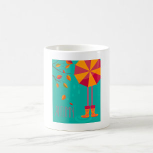 Autumn Rain Boots and Umbrella Fall Leaves  Coffee Mug