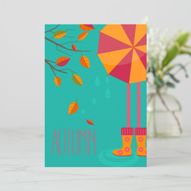 Autumn Rain Boots and Umbrella Fall Leaves  Invitation (Creator Uploaded)