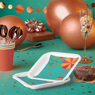 Autumn Rain Boots and Umbrella Fall Leaves  Paper Plate