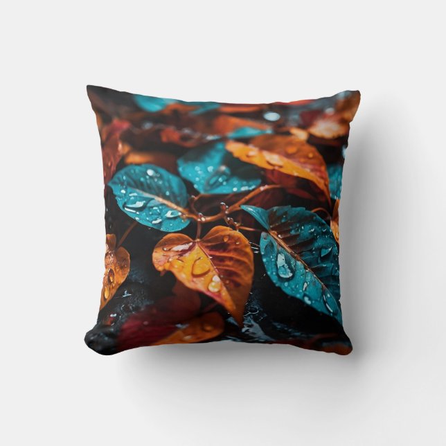 “Autumn Rain: Vibrant Fall Leaves" Cushion (Front)