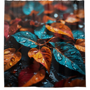 “Autumn Rain: Vibrant Fall Leaves" Shower Curtain