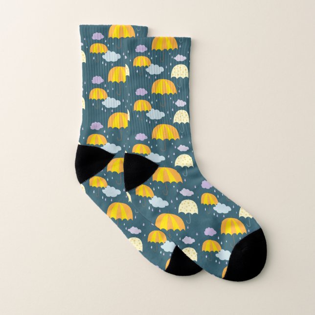 Autumn Rainy Day with Umbrella Pattern Dark Socks (Pair)