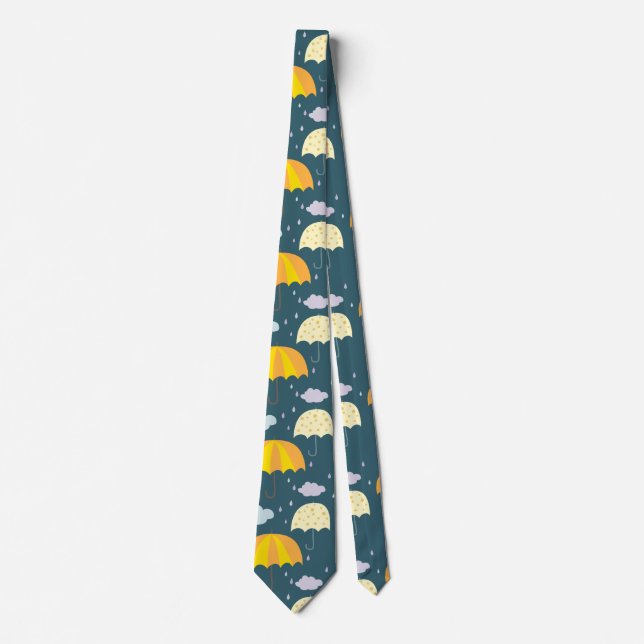 Autumn Rainy Day with Umbrella Pattern Dark Tie (Front)