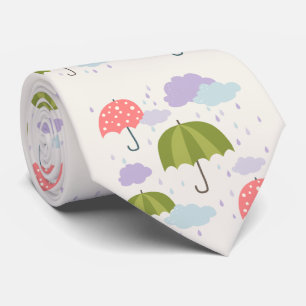 Autumn Rainy Day with Umbrella Pattern Tie