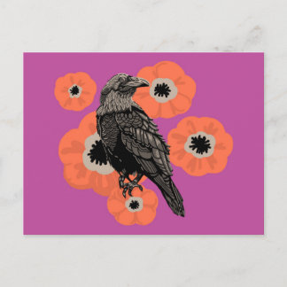 Autumn Raven and Anenome Postcard