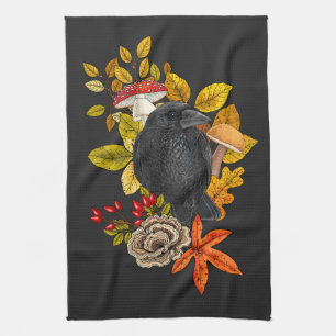 Autumn raven tea towel