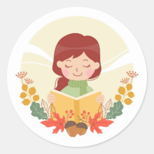 Autumn Reader Classic Round Sticker