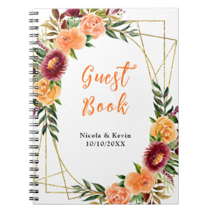 Autumn Red and Orange Floral Wedding Guest Book