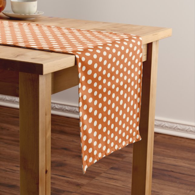Autumn Red and White Polka Dot Medium Table Runner (In Situ)