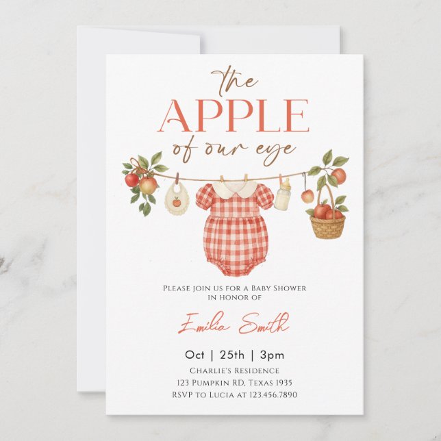 Autumn Red Apple Baby Clothesline Baby shower Invitation (Front)