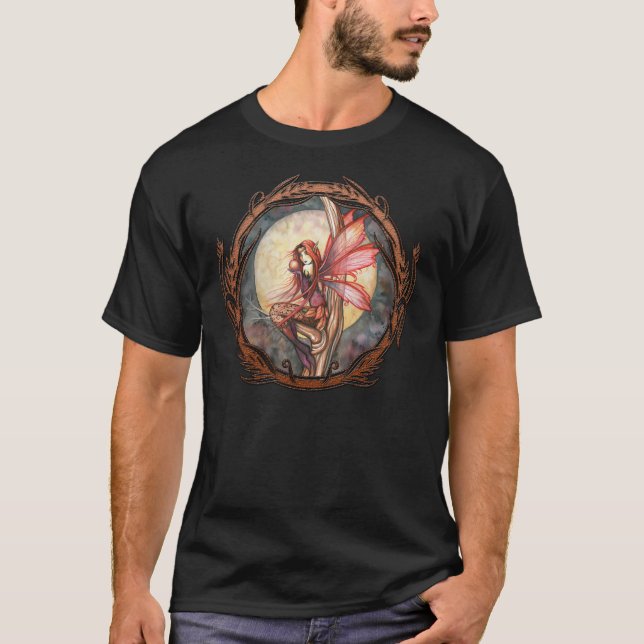 Autumn Red Fairy Faerie Fantasy Gothic Art T-Shirt (Front)