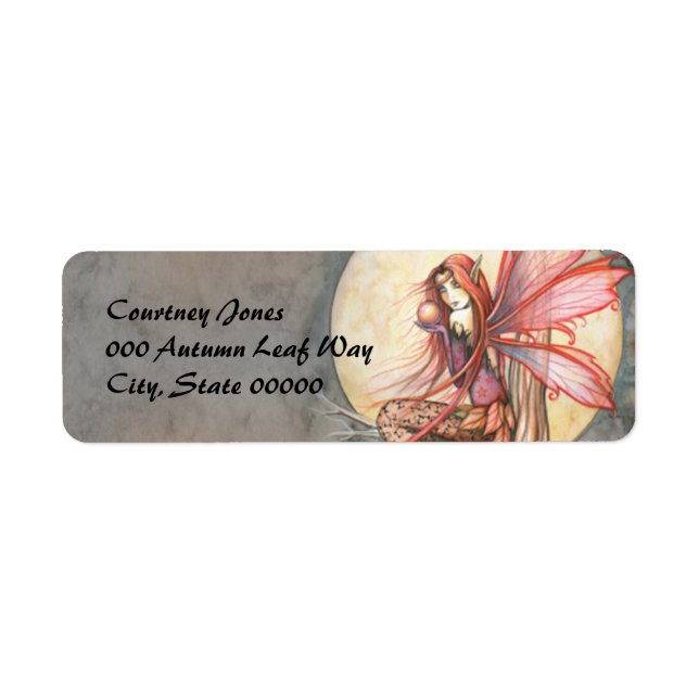 Autumn Red Fairy Fantasy Art Return Address Label (Front)